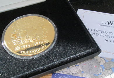 2014 £10 SILVER PROOF 5 oz COIN ANNIVERSARY of WWI 1914 - 1918 24ct gold plated