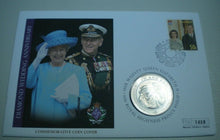 Load image into Gallery viewer, 2007 DIAMOND WEDDING ANNIVERSARY BUNC ONE DOLLAR COIN COVER PNC, STAMP AND COA
