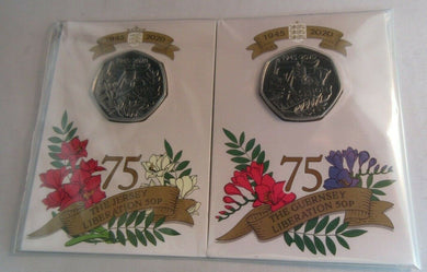 1945-2020 LIBERATION SET OF TWO BUNC JERSEY & GUERNSEY FIFTY PENCES 50P 2 PACK