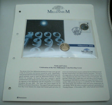 2000 MILLENNIUM UNIQUE DUAL BONDED GOLD & SILVER 25 CROWN COIN 1ST DAY COVER,PNC