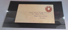 Load image into Gallery viewer, KING GEORGE V THREE HALFPENCE EMBOSSED ENVELOPE USED IN CLEAR FRONTED HOLDER
