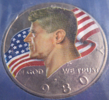 Load image into Gallery viewer, LINCOLN KENNEDY STRANGE BUT TRUE 4 COIN SET WITH STAMPS ON CARD IN SEALED PACK
