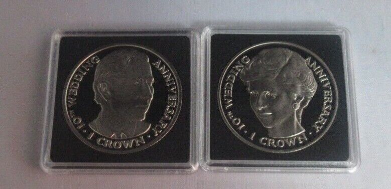 1991 Diana and Charles 10th Wedding Anniversary 2x 1 Crown IOM Coin Quad Capsule
