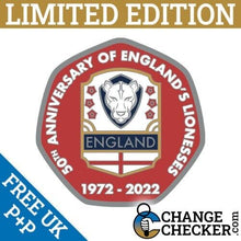 Load image into Gallery viewer, 50th Anniversary England Lionesses 1972 - 2022 50p Shaped Coins TGBCH Limited Ed

