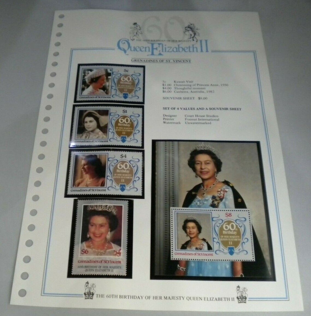 QUEEN ELIZABETH II THE 60TH BIRTHDAY OF HER MAJESTY GRENADINES ST VIN STAMPS MNH