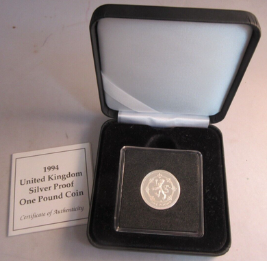 1994 LION RAMPANT SILVER PROOF £1 ONE POUND COIN BOX & COA