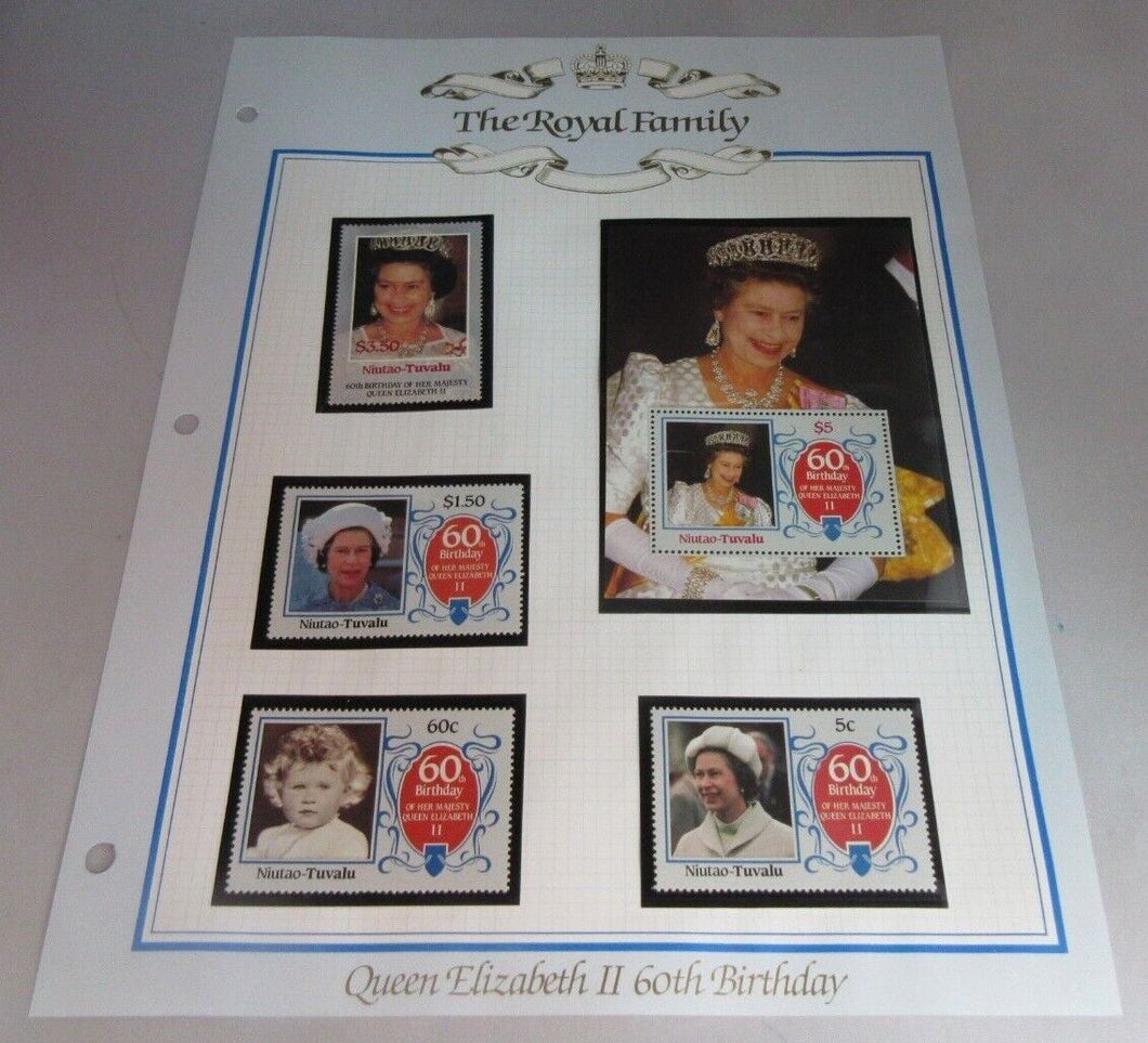 1986 QUEEN ELIZABETH II 60TH BIRTHDAY NIUTAO TUVALU STAMPS & ALBUM SHEET