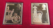 Load image into Gallery viewer, CORONATION ISSUE 25TH ANNIV HALLMARKED GOLD PLATED SILVER STAMPS BOXED WITH COA
