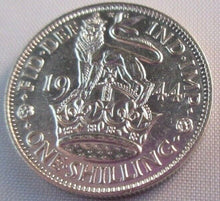 Load image into Gallery viewer, 1944 KING GEORGE VI BARE HEAD .500 SILVER aUNC ONE SHILLING COIN &amp; CLEAR FLIP E2
