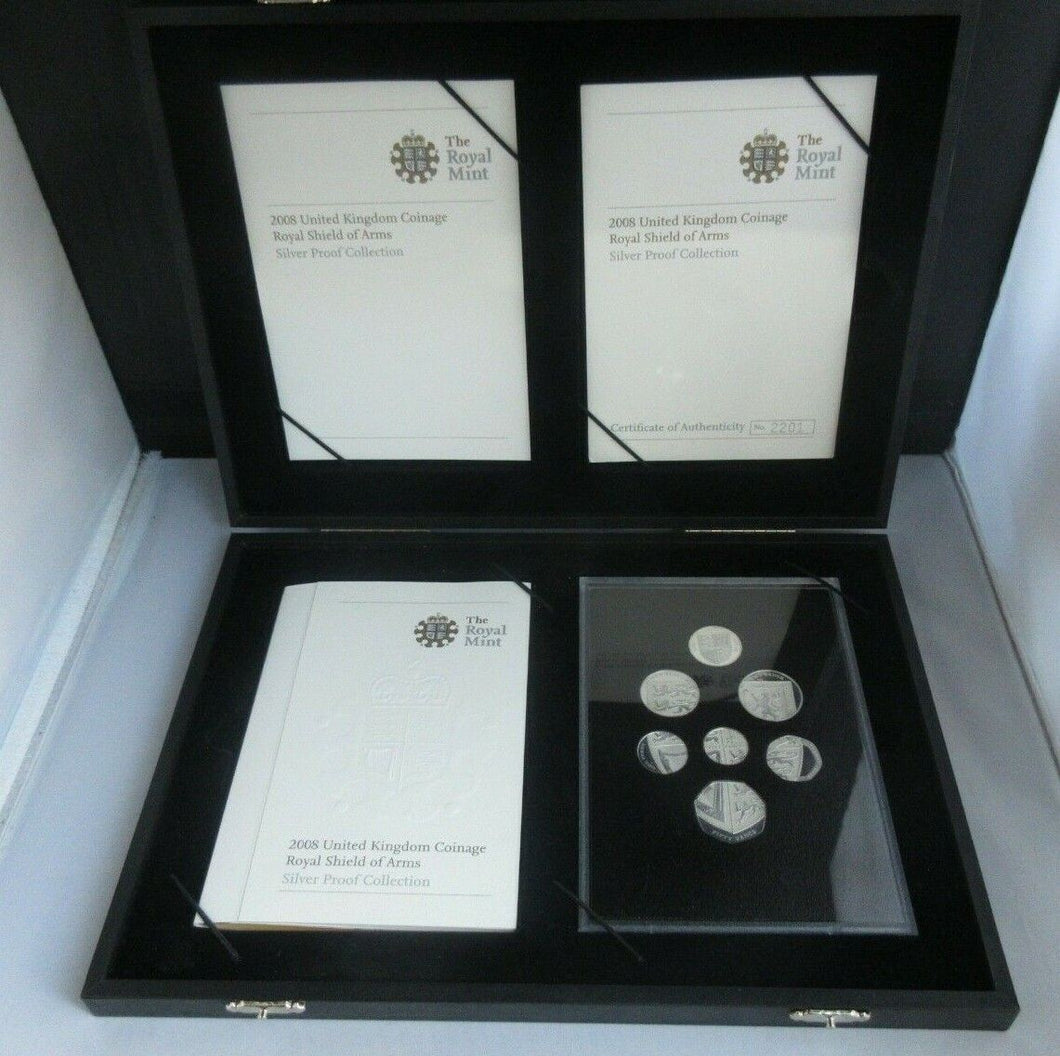 2008 ROYAL SHIELD OF ARMS SILVER PROOF 7 COIN SET COA