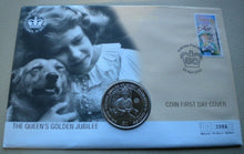 Load image into Gallery viewer, 2002 HM THE QUEEN&#39;S GOLDEN JUBILEE 1952-2002 BUNC ONE DOLLAR COIN COVER PNC
