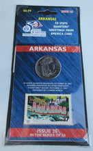 Load image into Gallery viewer, 2003 US MINT ARKANSAS 50 STATE QUARTER &amp; 2002 ARKANSAS STAMP ISSUE 25/50 PACK
