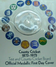 Load image into Gallery viewer, 1873-1973 THE COUNTY CRICKET SILVER MEDALLIC FIRST DAY COVER/PNC COA PADDED CASE
