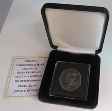 Load image into Gallery viewer, 1999 IRELAND WOODCOCK &amp; HARP EF-UNC FIFTY PENCE 50P COIN BOX &amp; COA
