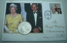 Load image into Gallery viewer, 1947-1997 THE ROYAL WEDDING ANNIVERSARY BUNC £5 COMMEMORATIVE COIN COVER PNC
