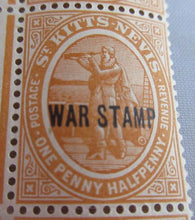 Load image into Gallery viewer, 1918 ST KITTS-NEVIS WAR STAMP EDGE &amp; MARGIN 3 STAMPS IN STAMP HOLDER
