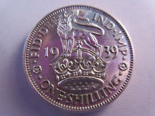 Load image into Gallery viewer, 1939 KING GEORGE VI BARE HEAD .500 SILVER aUNC ONE SHILLING COIN &amp; CLEAR FLIP E1
