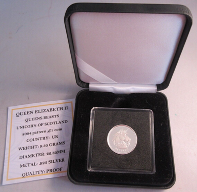 2004 QUEENS BEASTS £1 ONE POUND SILVER PROOF COIN UNICORN OF SCOTLAND BOX & COA