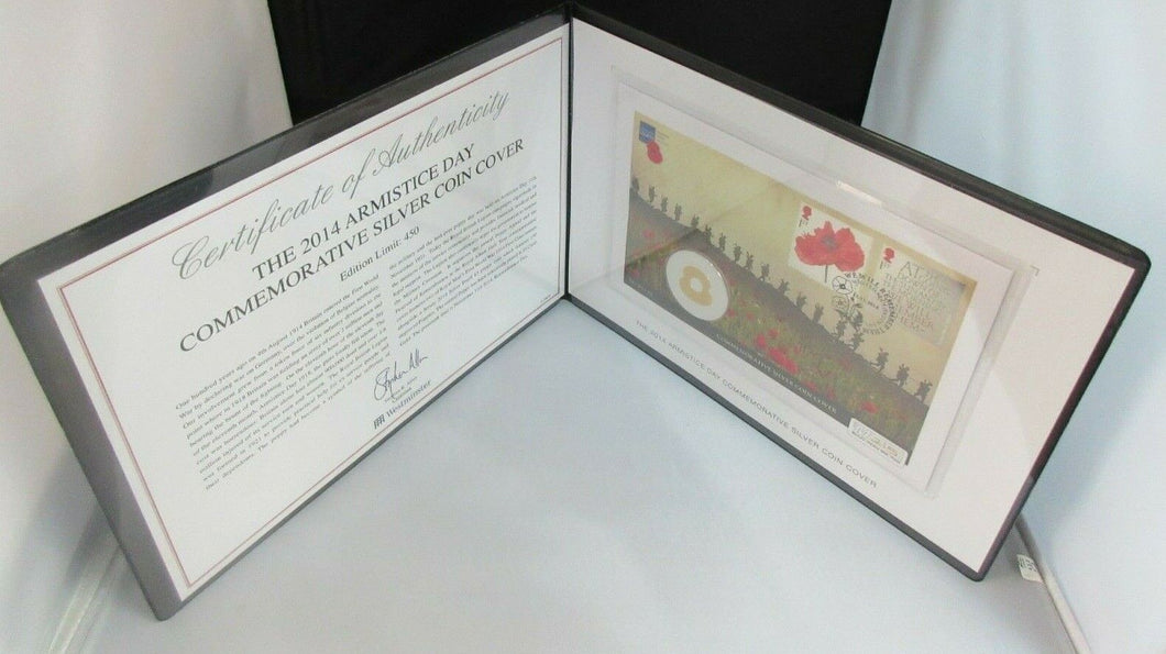 THE 2014 ARMISTICE DAY COMMEMORATIVE S/PROOF £5 IN L/EDITION COIN COVER PNC COA