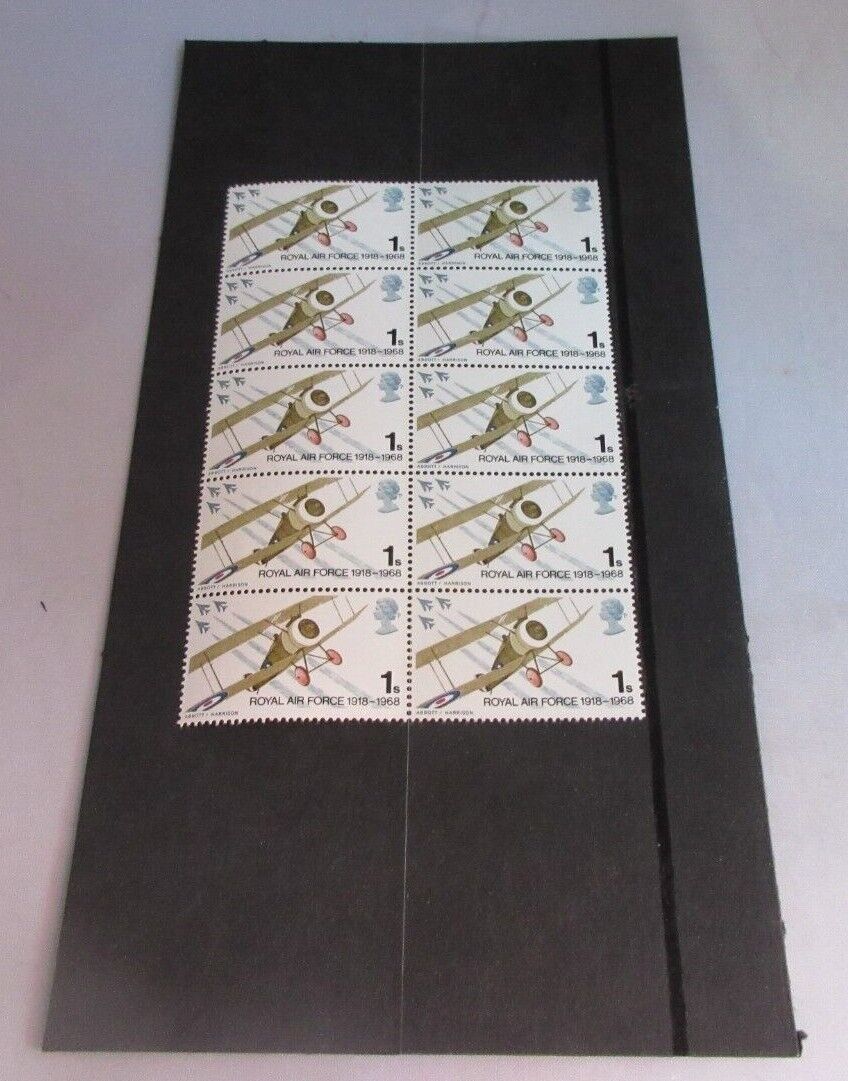 1918-1968 ROYAL AIR FORCE 1 SHILLING BLOCK OF 10 X STAMPS MNH & STAMP HOLDER