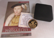 Load image into Gallery viewer, 2007 QEII EDWARD VI HISTORY OF THE MONARCHY ALDERNEY S/PROOF £5 COIN BOX &amp; COA
