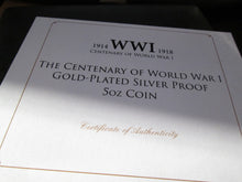 Load image into Gallery viewer, 2014 £10 SILVER PROOF 5 oz COIN ANNIVERSARY of WWI 1914 - 1918 24ct gold plated
