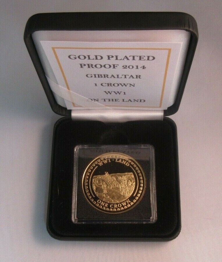 WW1 - On the Land 2014 Gold Plated Proof 1oz Gibraltar 1 Crown Coin BoxCOA