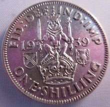 Load image into Gallery viewer, 1939 KING GEORGE VI BARE HEAD .500 SILVER aUNC ONE SHILLING COIN &amp; CLEAR FLIP S1
