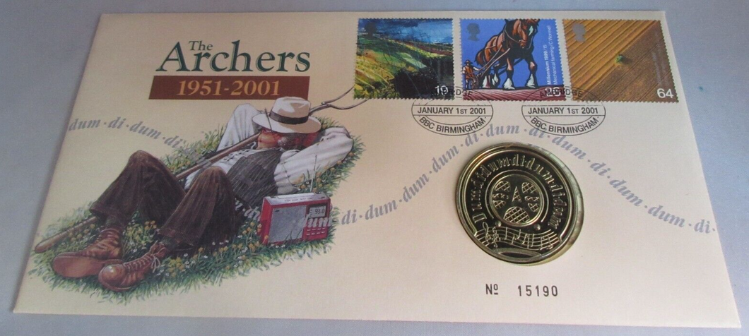 1951-2001 THE ARCHERS - FROM THE HEART OF THE COUNTRY MEDALLIC COVER PNC & INFO