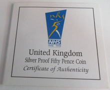 Load image into Gallery viewer, 1998 NHS QUEEN ELIZABETH II SILVER PROOF 50p FIFTY PENCE ROYAL MINT BOX &amp; COA
