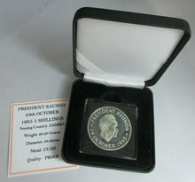 Load image into Gallery viewer, 1965 PRESIDENT KAUNDA 24TH OCTOBER PROOF ZAMBIA 5 SHILLINGS COIN WITH BOX &amp; COA
