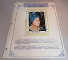Load image into Gallery viewer, 1985 HMQE QUEEN MOTHER 85TH ANNIVERSARY COLLECTION POSTCARD &amp; ALBUM SHEET
