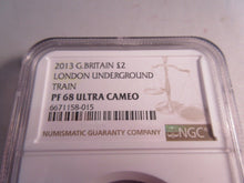 Load image into Gallery viewer, 2013 UK LONDON UNDERGROUND TRAIN PF68 ULTRA CAMEO NGC SLABBED COIN

