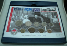 Load image into Gallery viewer, 1945-2005 60TH ANNIVERSARY VE DAY BUNC NINE COIN COMMEMORATIVE COVER PNC BOXED
