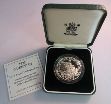 50th ANNIVERSARY LIBERATION 1945-1995 SILVER PROOF 1995 £2 GUERNSEY CROWN COIN