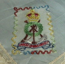 Load image into Gallery viewer, 1914 - 1918 WWI EMBROIDERED HANDKERCHIEF LABOR OMNIA VINCIT PIONEER CORPS
