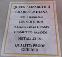 Load image into Gallery viewer, 1981 QUEEN ELIZABETH II CHARLES &amp; DIANA IOM PROOF GUILDED 1 CROWN COIN BOX &amp;COA
