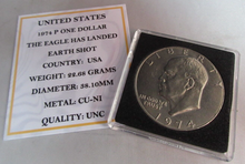 Load image into Gallery viewer, 1974 USA P THE EAGLE HAS LANDED EARTH SHOT ONE DOLLAR $1 COIN UNC CAPSULE &amp; COA
