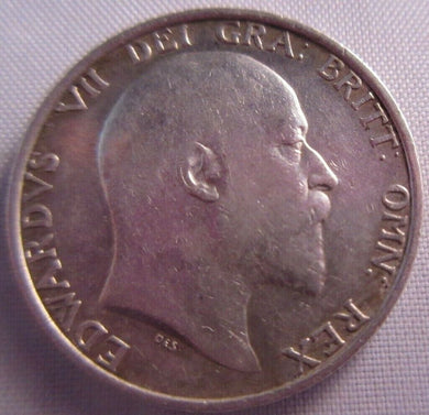 1910 KING EDWARD VII BARE HEAD aEF .925 SILVER ONE SHILLING COIN IN CLEAR FLIP