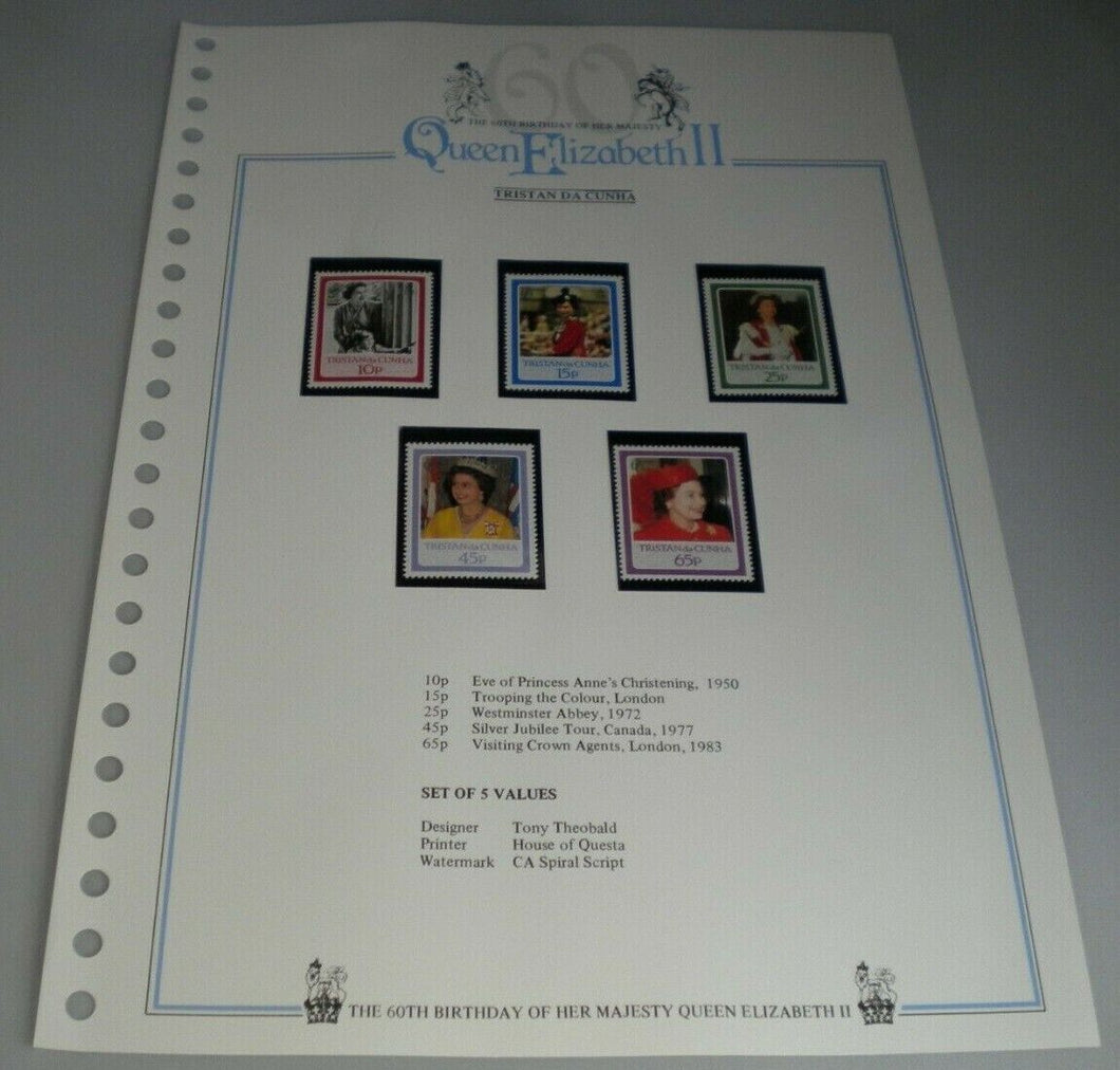 QUEEN ELIZABETH II THE 60TH BIRTHDAY OF HER MAJESTY TRISTAN DA CUNHA STAMPS MNH