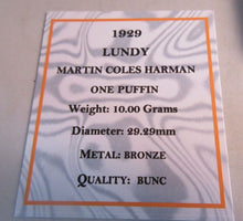 Load image into Gallery viewer, 1929 LUNDY ISLAND BRONZE ONE PUFFIN MARTIN COLES HARMAN BUNC WITH BOX &amp; COA
