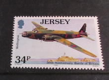 Load image into Gallery viewer, JERSEY BATTLE OF BRITAIN 50TH ANNIVERSARY DECIMAL STAMPS X 4 MNH IN STAMP HOLDER
