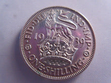 Load image into Gallery viewer, 1939 KING GEORGE VI BARE HEAD .500 SILVER ONE SHILLING COIN &amp; CLEAR FLIP E1
