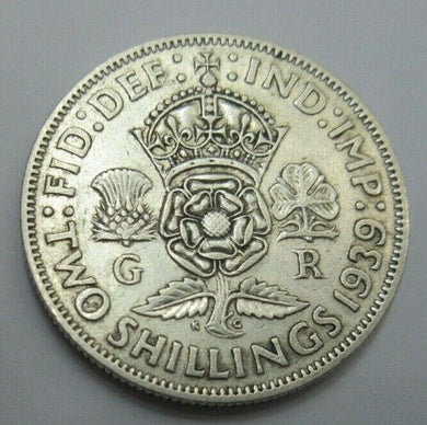 1939 SILVER FLORIN TUDOR ROSE CROWNED BARE HEAD WAR YEARS