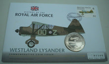 Load image into Gallery viewer, 2008 WESTLAND LYSANDER, HISTORY OF THE R/AIR FORCE PROOF 1 CROWN  COIN COVER PNC
