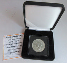 Load image into Gallery viewer, 1939 KING GEORGE VI BARE HEAD VF .500 SILVER HALF CROWN COIN BOXED WITH COA
