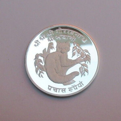 NEPAL CONSERVATION 1974 ROYAL MINT SILVER PROOF 50 RUPEE WITH COA GEM