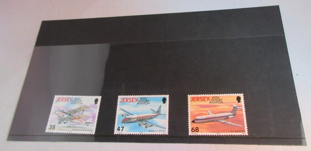 JERSEY 20TH CENTURY AVIATION DECIMAL STAMPS X 3 MNH IN STAMP HOLDER