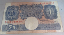 Load image into Gallery viewer, 1940 £1 BANK NOTE MARCH 1940 PEPPIATT BLUE VF-EF R14E 580832
