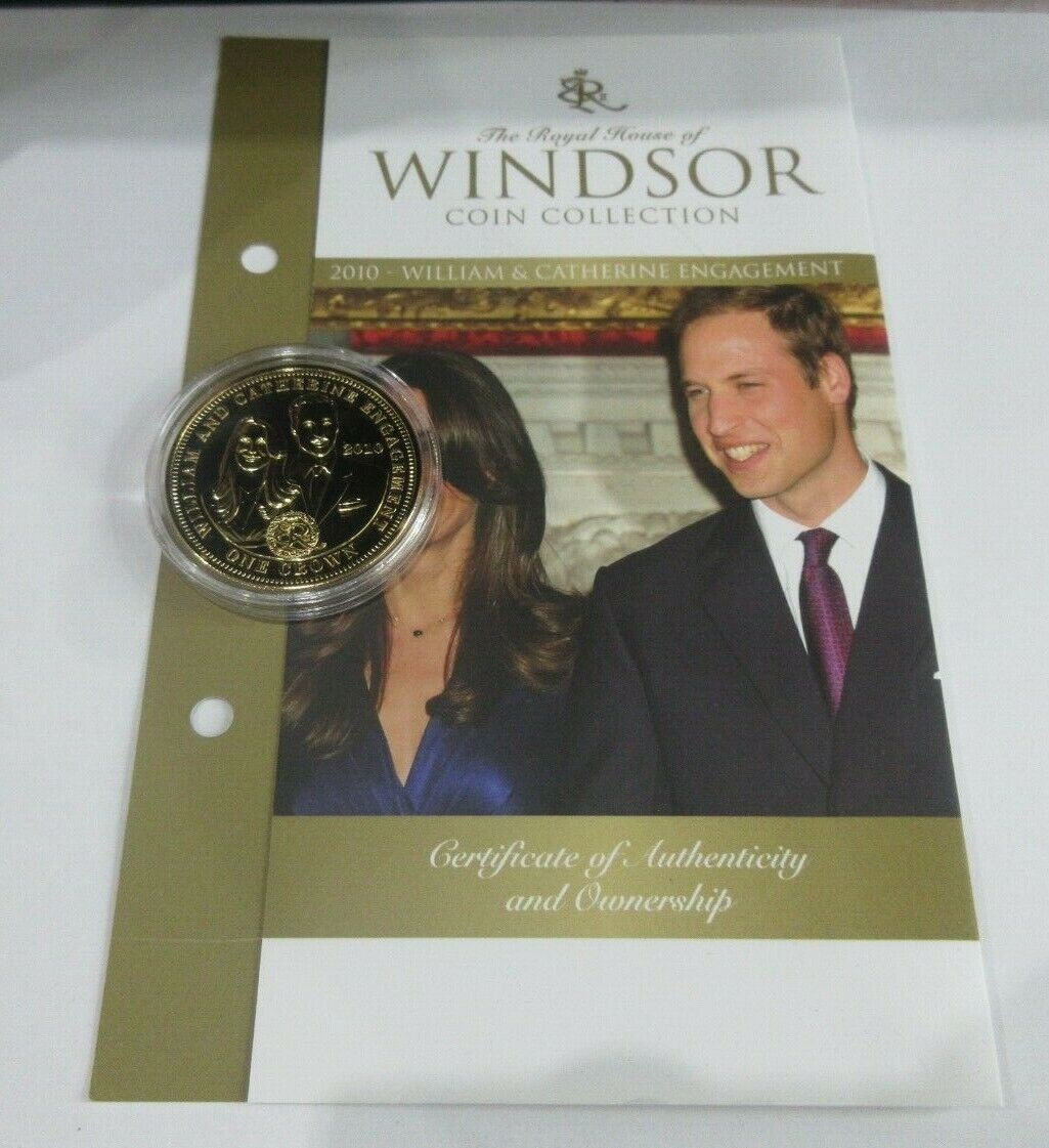 2010 William and Kate Engagement 2010 Gold Plated BUnc TDC 1 Crown Coin with COA